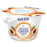 Kolios Authentic Peach Greek Yoghurt 150g is a 0% fat strained yoghurt from Kolios, featuring peaches on the packaging.